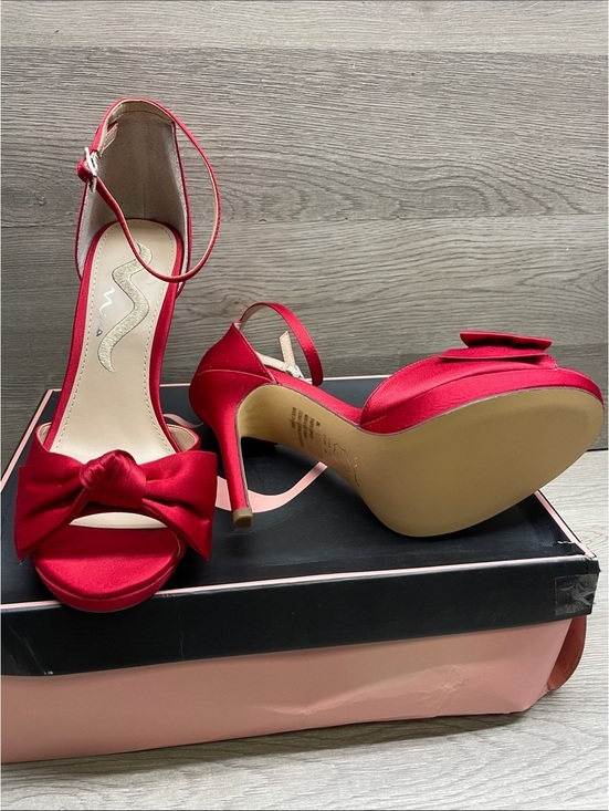 Nina Shoes - Nina Red Satin Bow Ankle-Strap Heels #692
